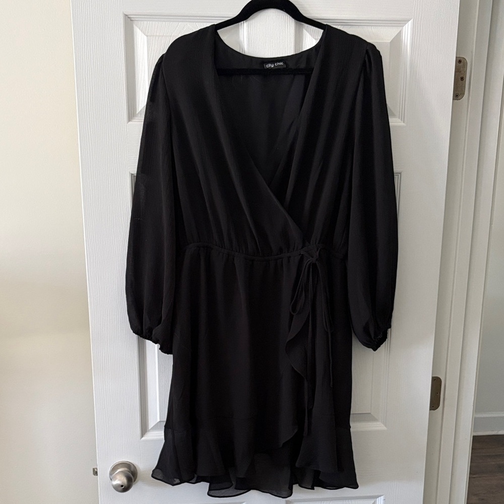 City Chic Black Long Sleeve Wrap Dress